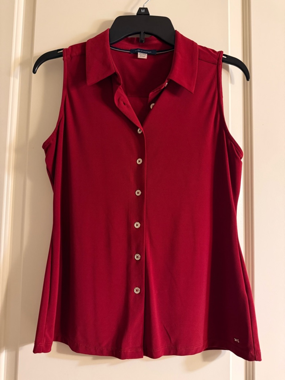 Sleeveless Tommy Hilfiger Button-Front Red Women's Top